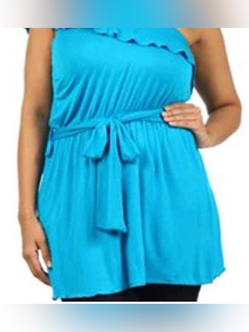 Turquoise NWOT Rayon/Spandex One-Shoulder Tie-Waist Tunic